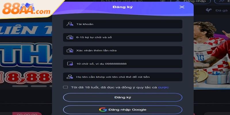 Đăng ký 88AA - Chơi game, nhận ưu đãi hấp dẫn ngay 3 Hoàn thiện form ID theo hướng dẫn để đăng ký thành công